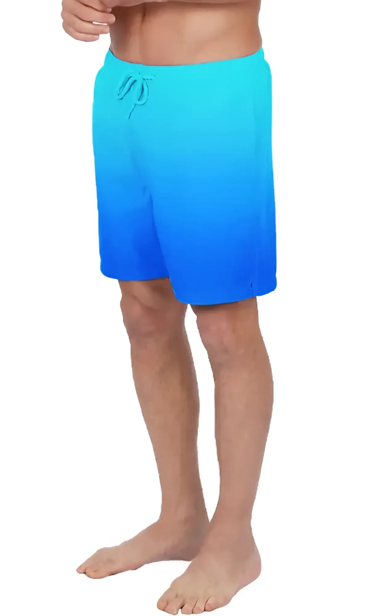 Blue gradient swim short with a drawstring waistband designed for comfortable beach and pool use