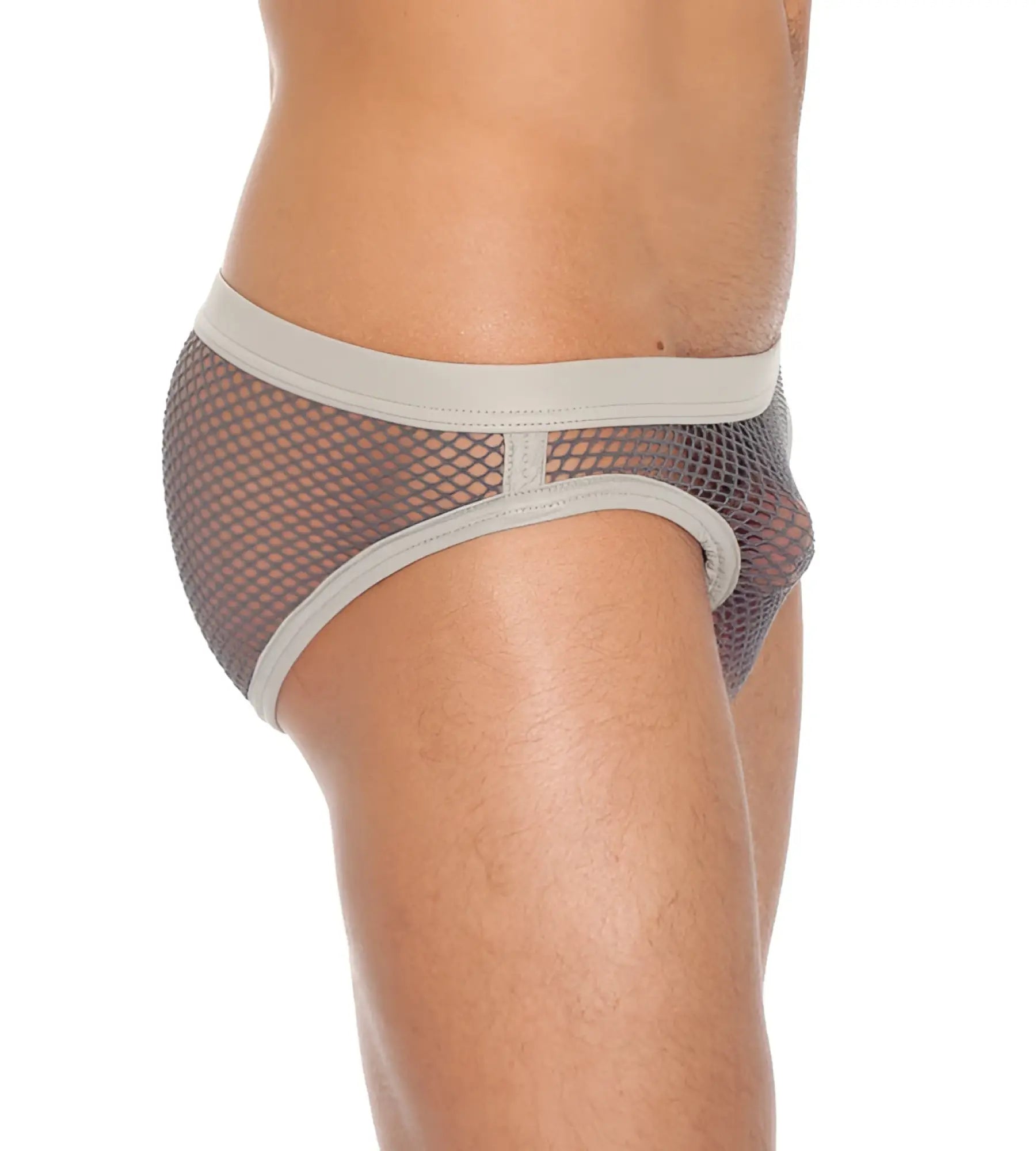 Gregg homme beyond doubt brief underwear in pewter gray mesh with solid light gray waistband and leg openings size xl