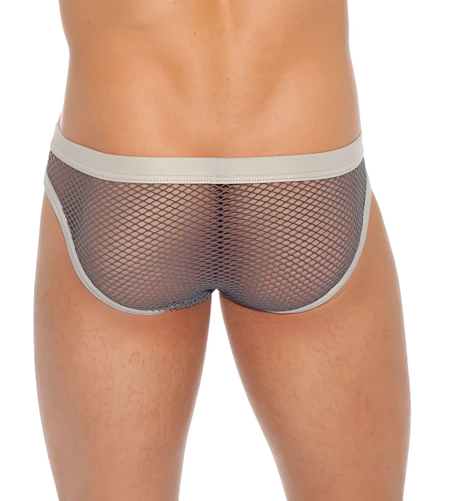 Gregg Homme beyond doubt gray mesh briefs with solid light gray waistband pewter size xl front view