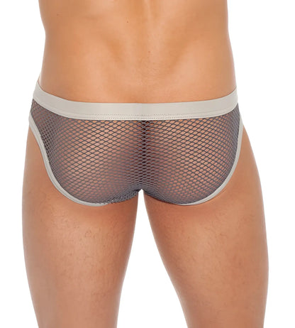 Gregg Homme beyond doubt gray mesh briefs with solid light gray waistband pewter size xl front view