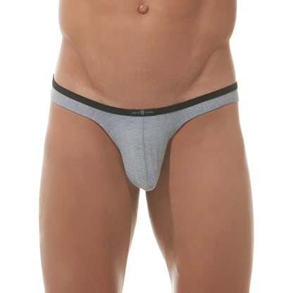 Gray and black striped men’s thong underwear by Gregg Homme with sleek modern design in size XL