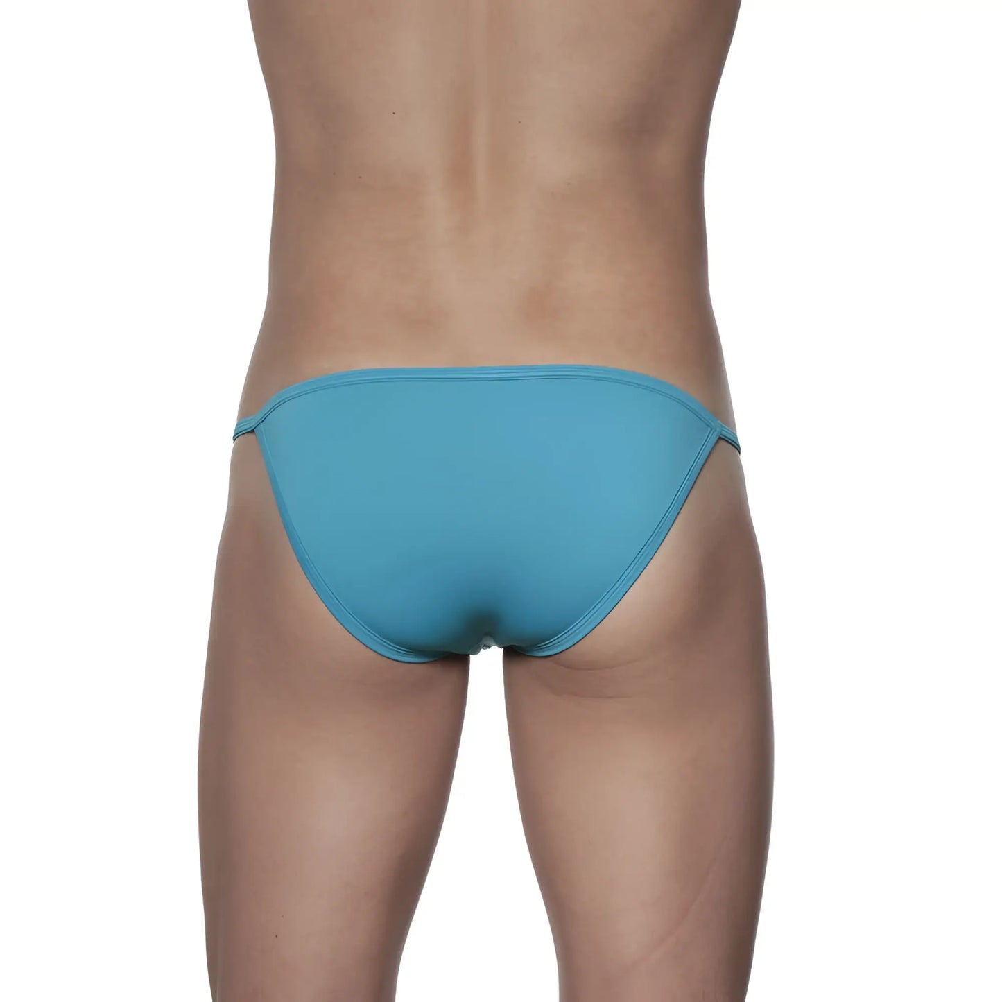 A sleek solid teal groovin string bikini solid fabric finish in a brief style swimsuit perfect for swimming