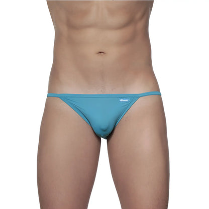 Teal-colored slim-fitting thong bikini with a subtle brand logo on the waistband groovin string bikini cyan blue st0111