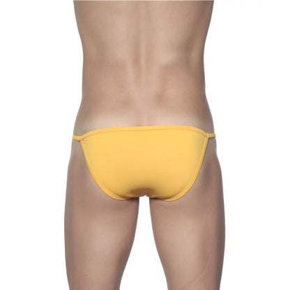 Yellow thong briefs groovin string bikini golden yellow st0104 made of soft breathable fabric shown from the front