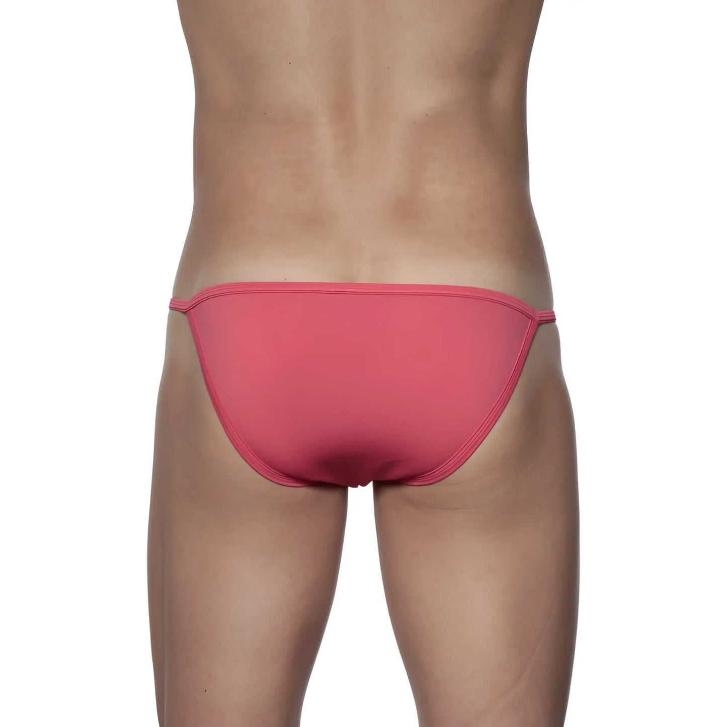 Groovin string bikini rouge red coral pink swim trunks with smooth fabric and thin side ties front view