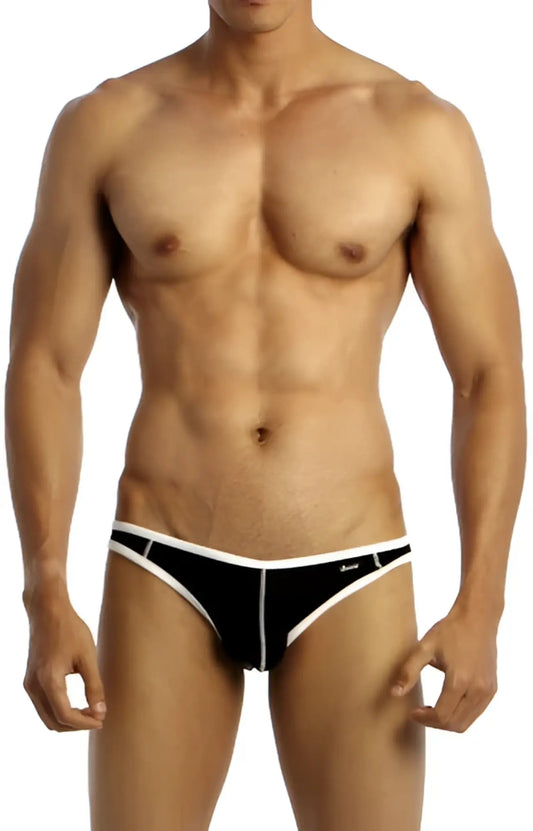 Black and white groovin underwear accent v-cut bikini briefs with sleek minimalist design for athletic use