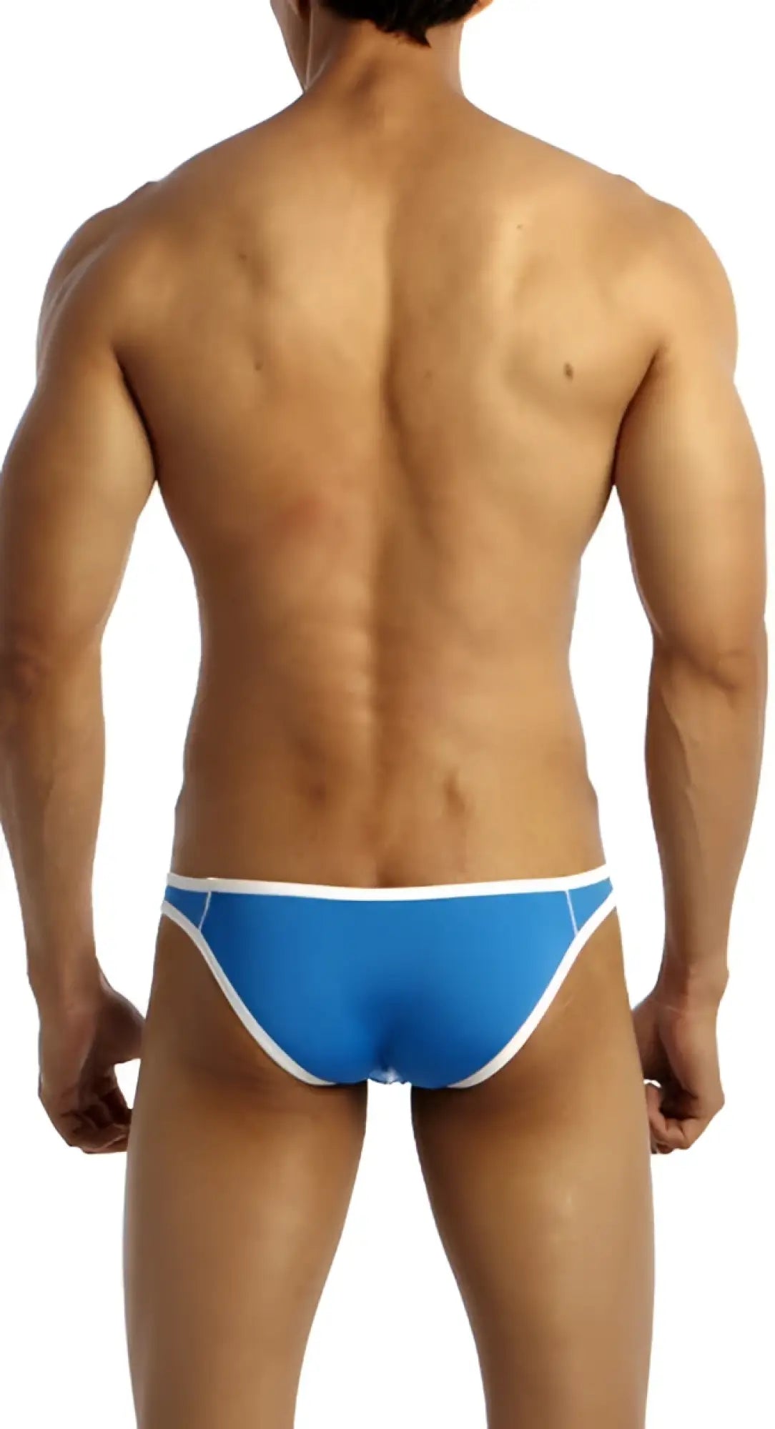 Blue groovin underwear accent v cut bikini swim trunks with white trim designed for comfort and style