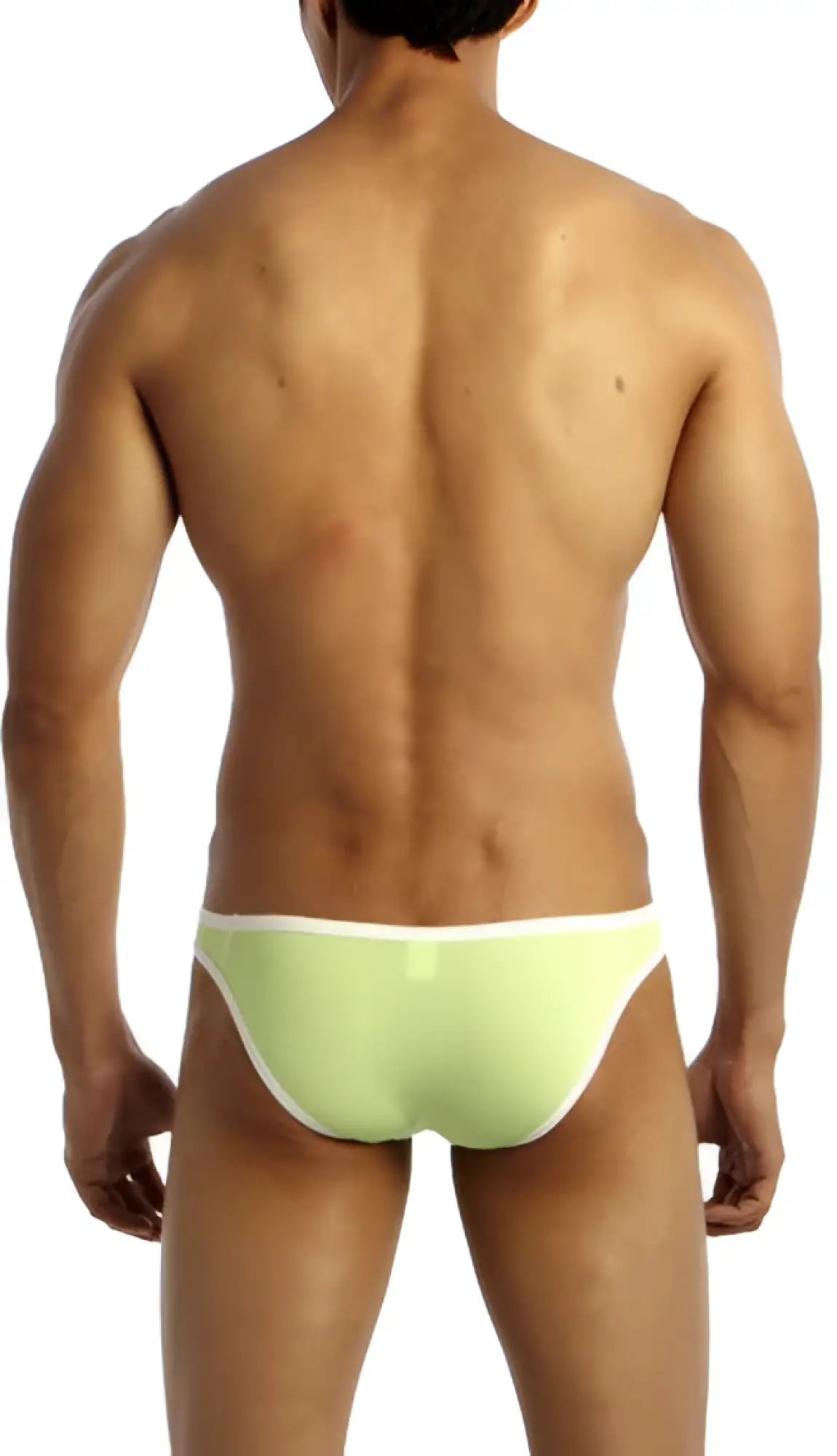 Light green groovin underwear accent v-cut bikini briefs with white trim showing the front view