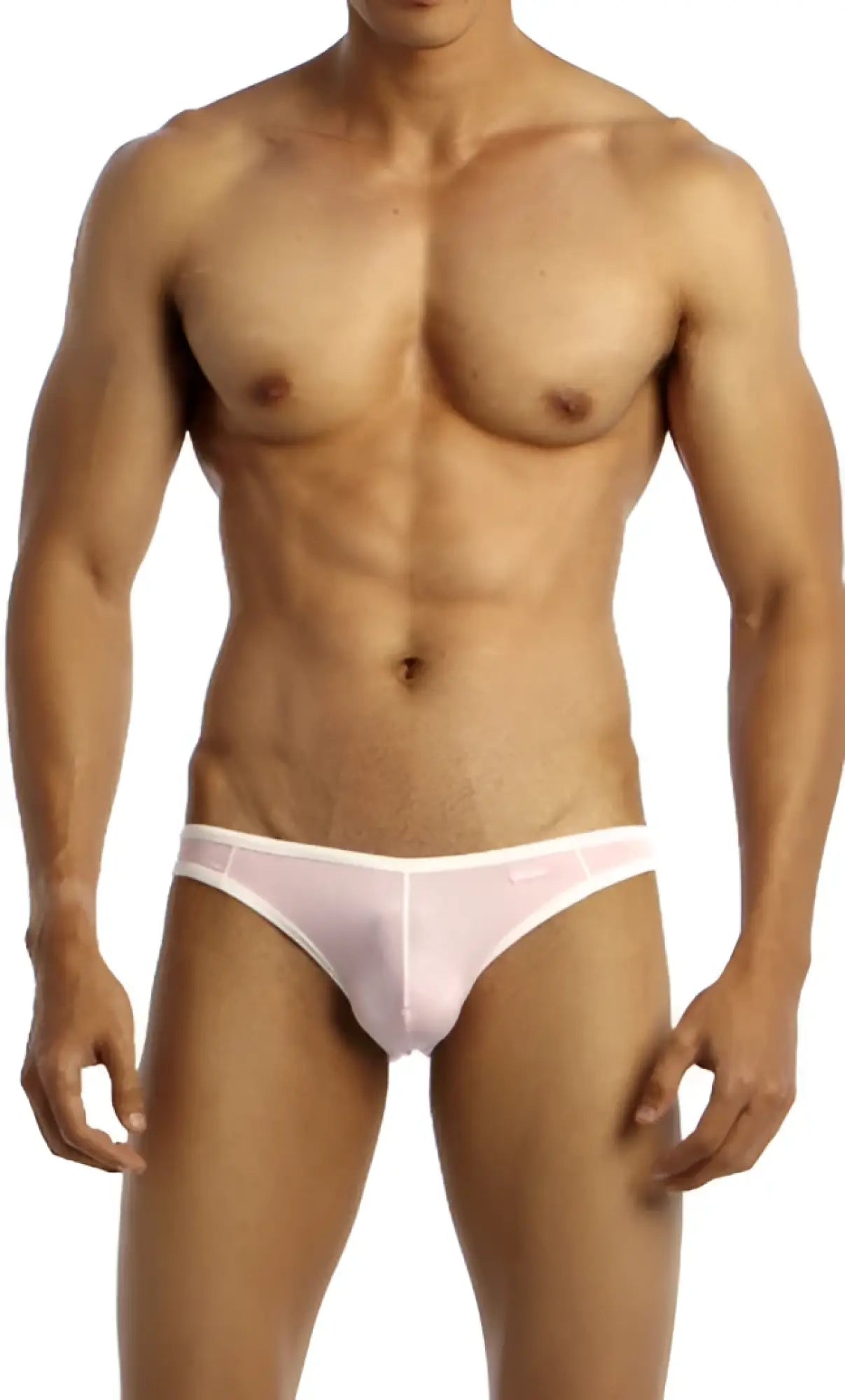 Groovin underwear accent v-cut bikini pink men’s brief with sleek light pink fabric and white waistband trim