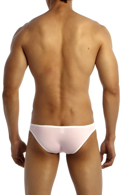 A sleek translucent white groovin underwear accent v cut bikini with a smooth form fitting design in pink