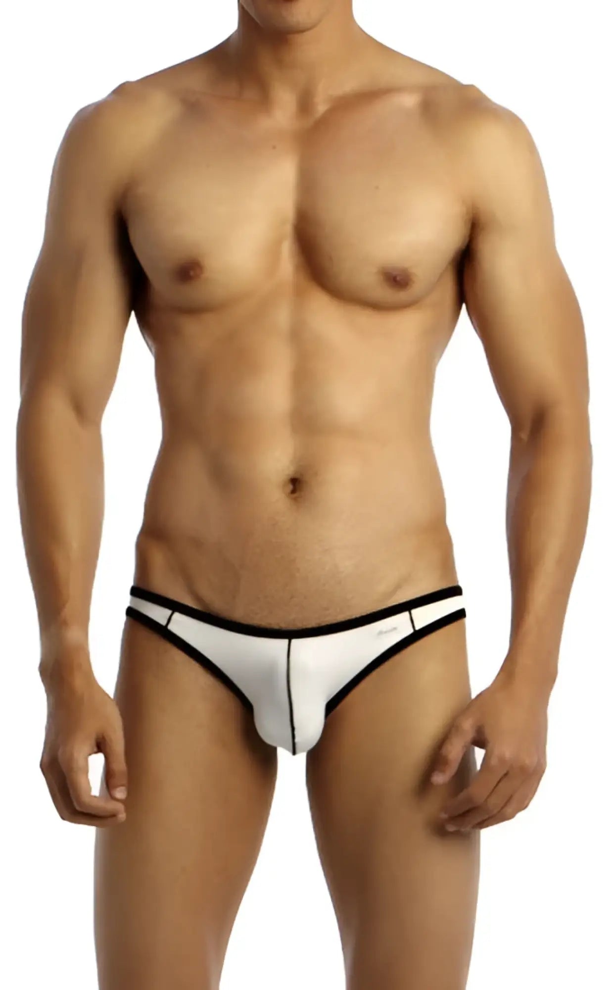 White briefs groovin underwear accent v-cut bikini with black trim and central seam in breathable fabric