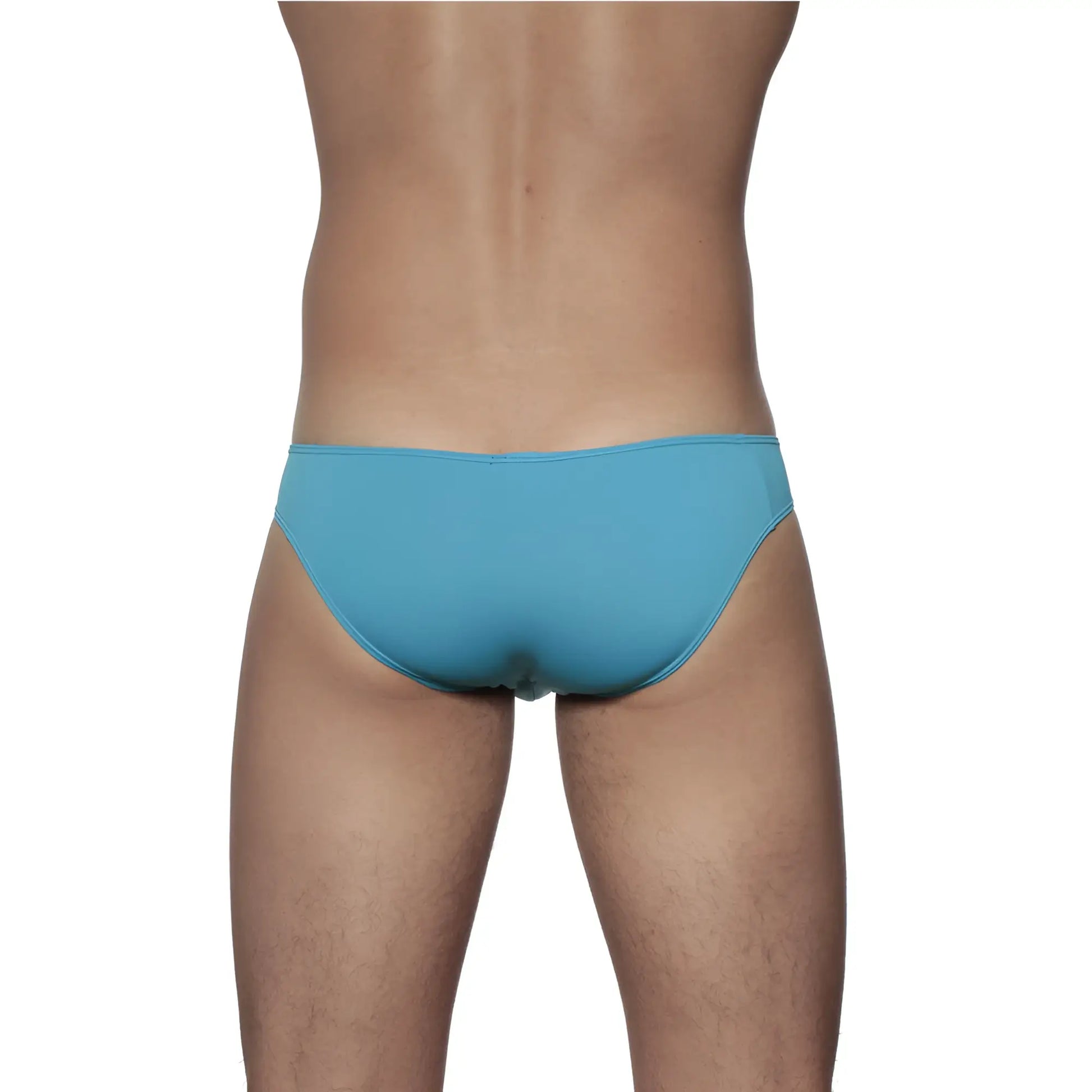 A sleek cyan blue groovin underwear athletic v-cut bikini brief with smooth, form-fitting design and solid color