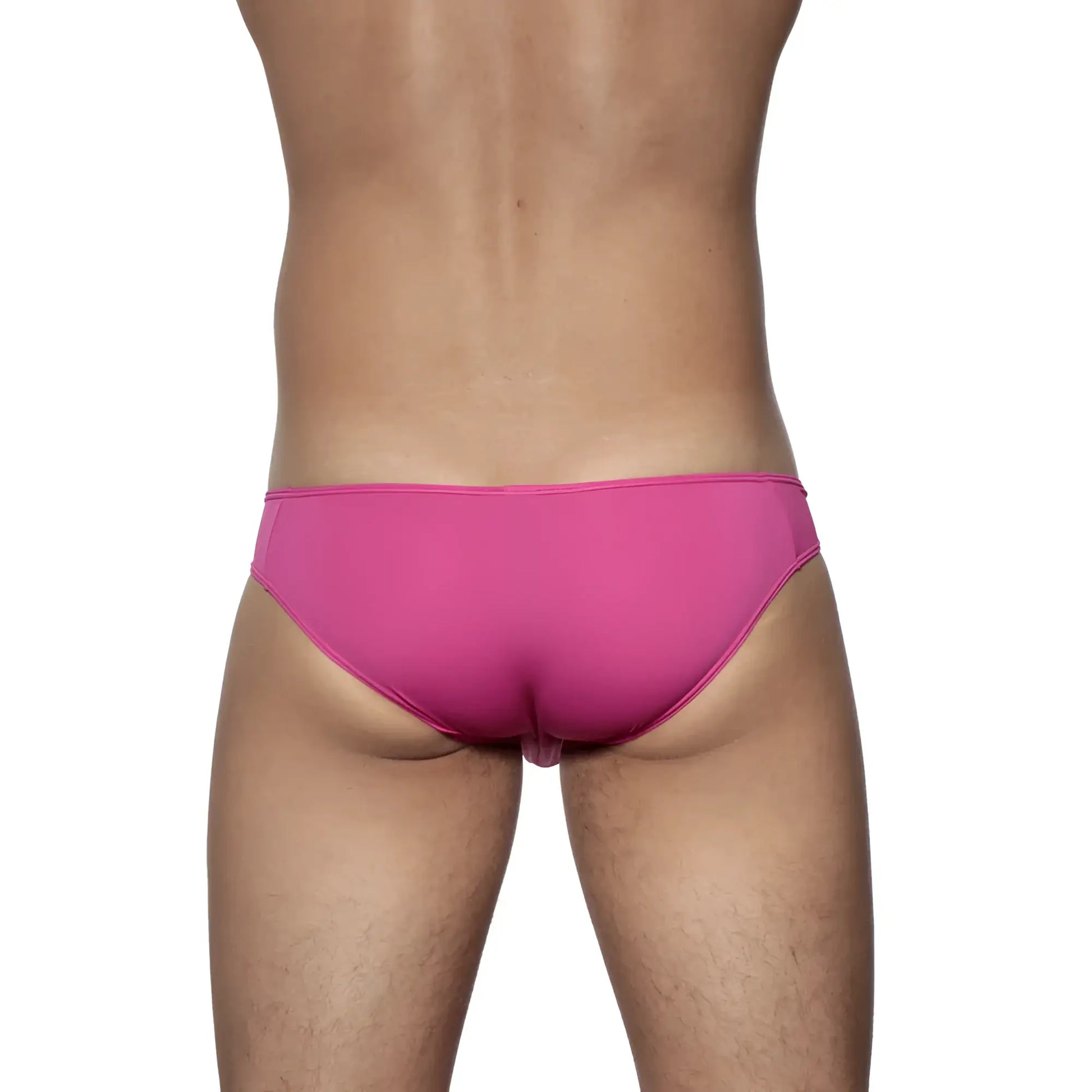 Bright pink groovin underwear athletic v-cut bikini brief with smooth form-fitting design in fuchsia pink color