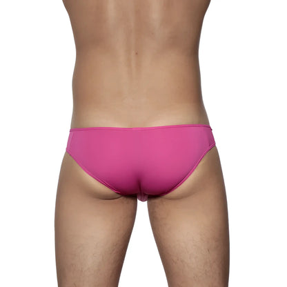 Bright pink groovin underwear athletic v-cut bikini brief with smooth form-fitting design in fuchsia pink color