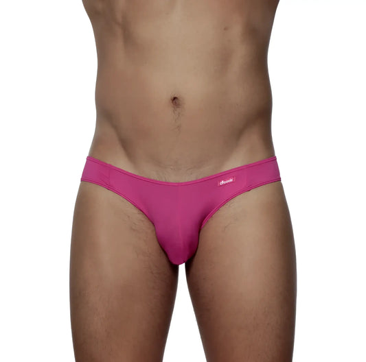 Vibrant pink groovin underwear athletic v-cut bikini brief with sleek form-fitting design and subtle brand logo on waistband