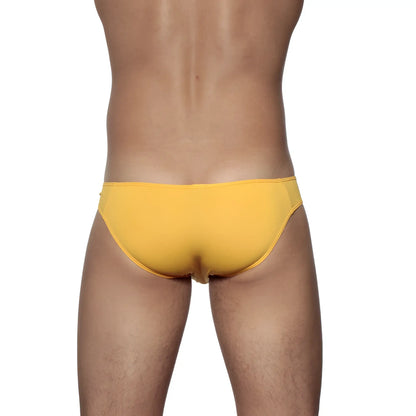 Bright yellow groovin underwear athletic v cut bikini brief with smooth form fitting design in golden yellow