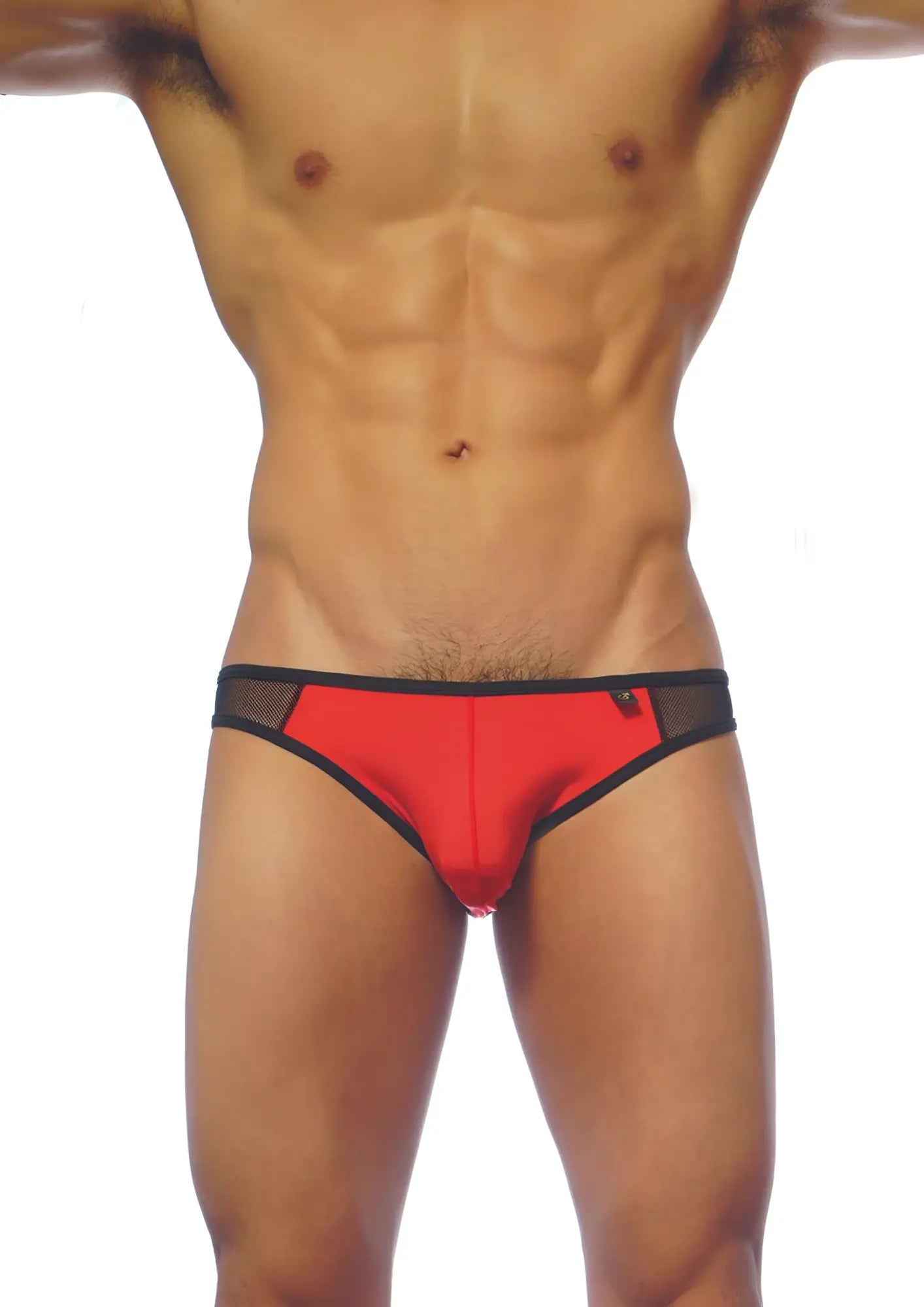 Groovin underwear athletic v-cut mesh brief in red with black trim made of breathable mesh for men