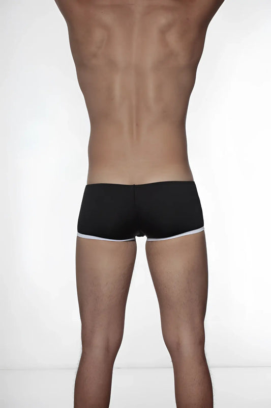 Black groovin underwear super extra low cut boxer briefs with white waistband trim for comfortable fit