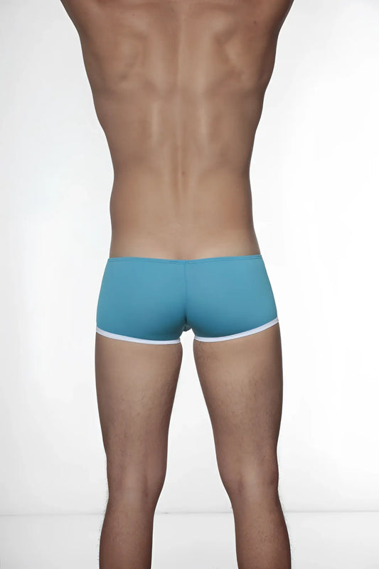 Turquoise groovin underwear super extra low cut boxer with white trim in cyan blue for comfortable wear