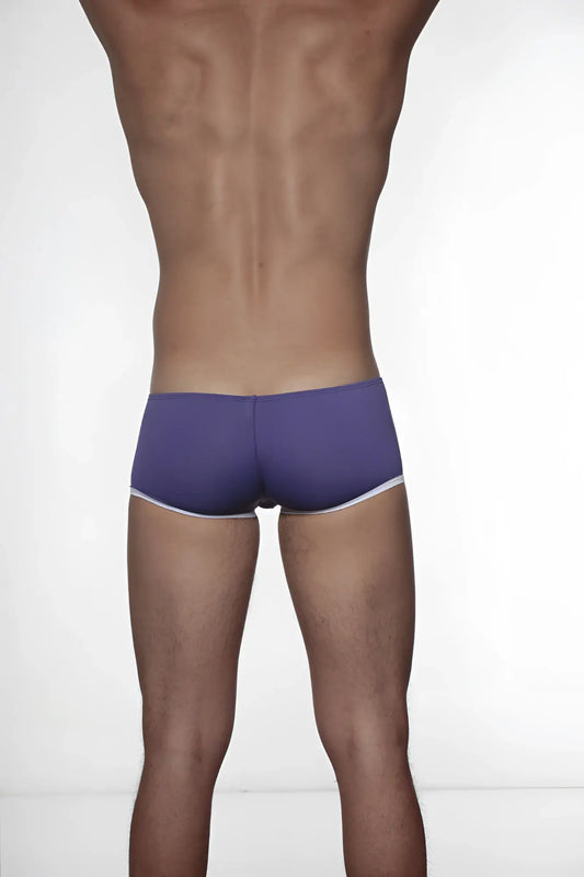 Groovin underwear super extra low cut boxer briefs in purple with white trim for comfortable everyday wear