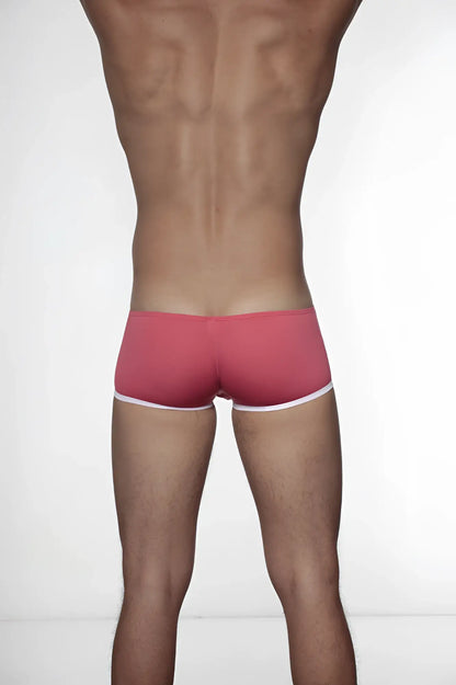 Pink groovin underwear super extra low cut boxer briefs with white trim in rouge red for comfortable wear