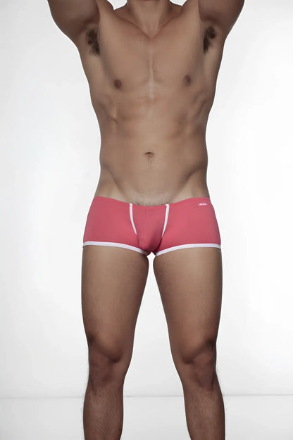 Pink briefs with white trim and small groovin brand logo on waistband super extra low cut boxer rouge red cb1615