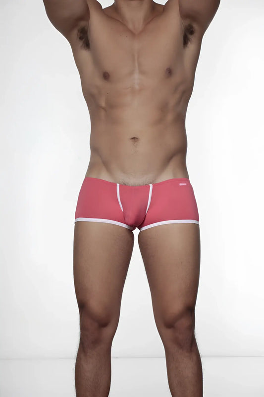 Pink briefs with white trim and small groovin brand logo on waistband super extra low cut boxer rouge red cb1615