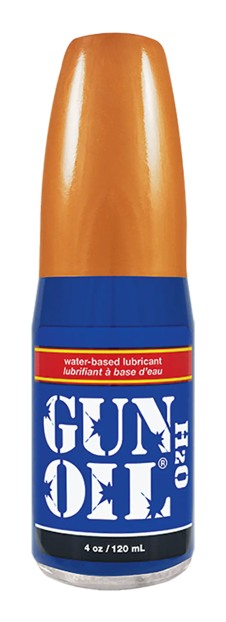 Orange and blue water-based lubricant bottle gun oil h2o with clear glass body for smooth glide and hydration