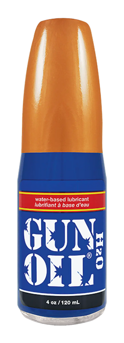Orange and blue water-based lubricant bottle gun oil h2o with clear glass body for smooth glide and hydration