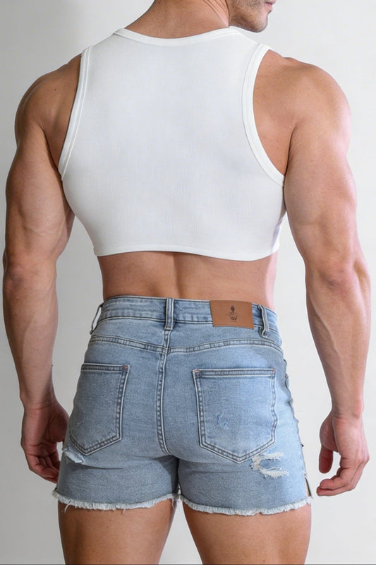 JJ Malibu Men's Wrapped Up Ribbed Crop Tank - White