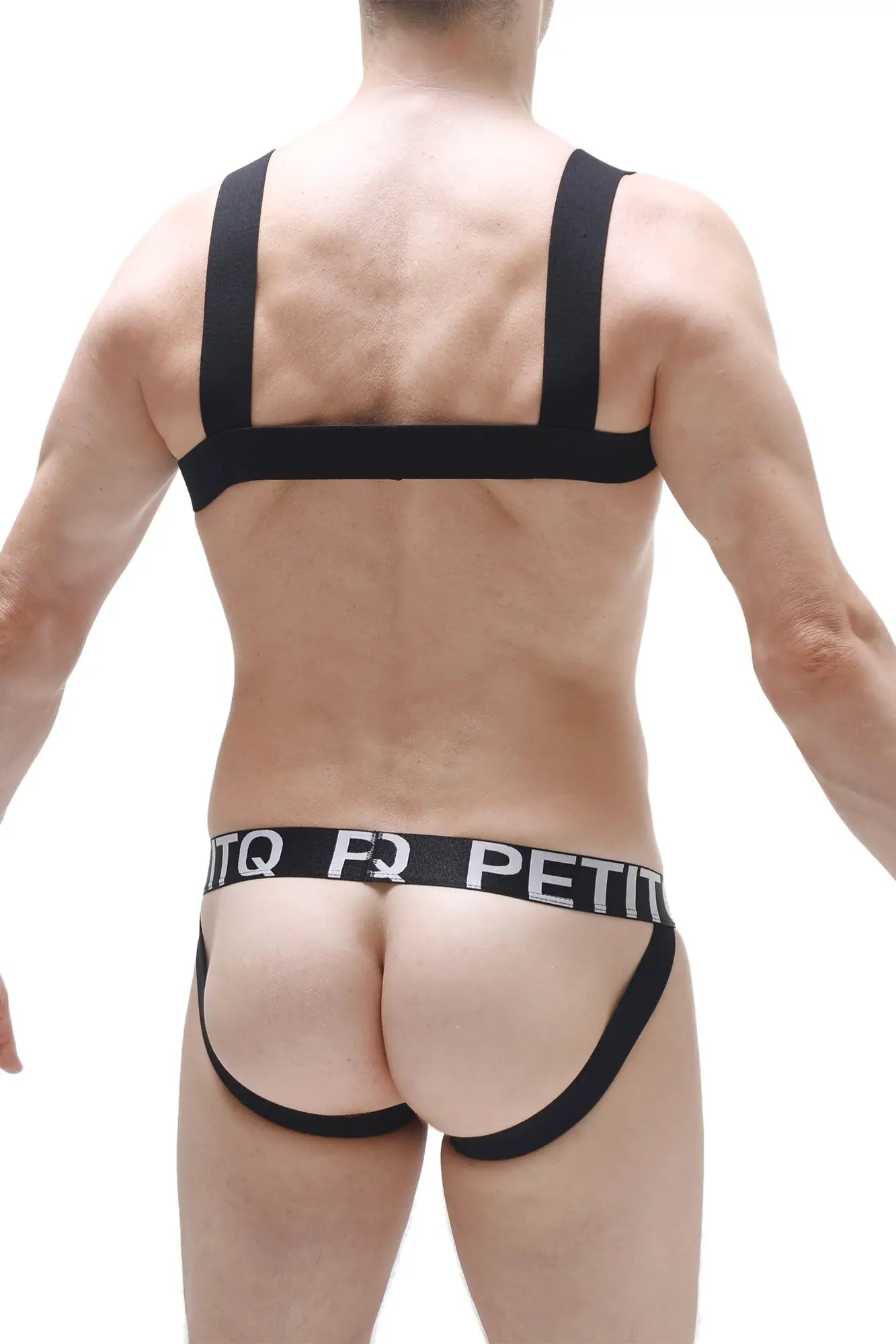 Black elastic briefs with white pq petit branding on waistband from harness ancille black collection