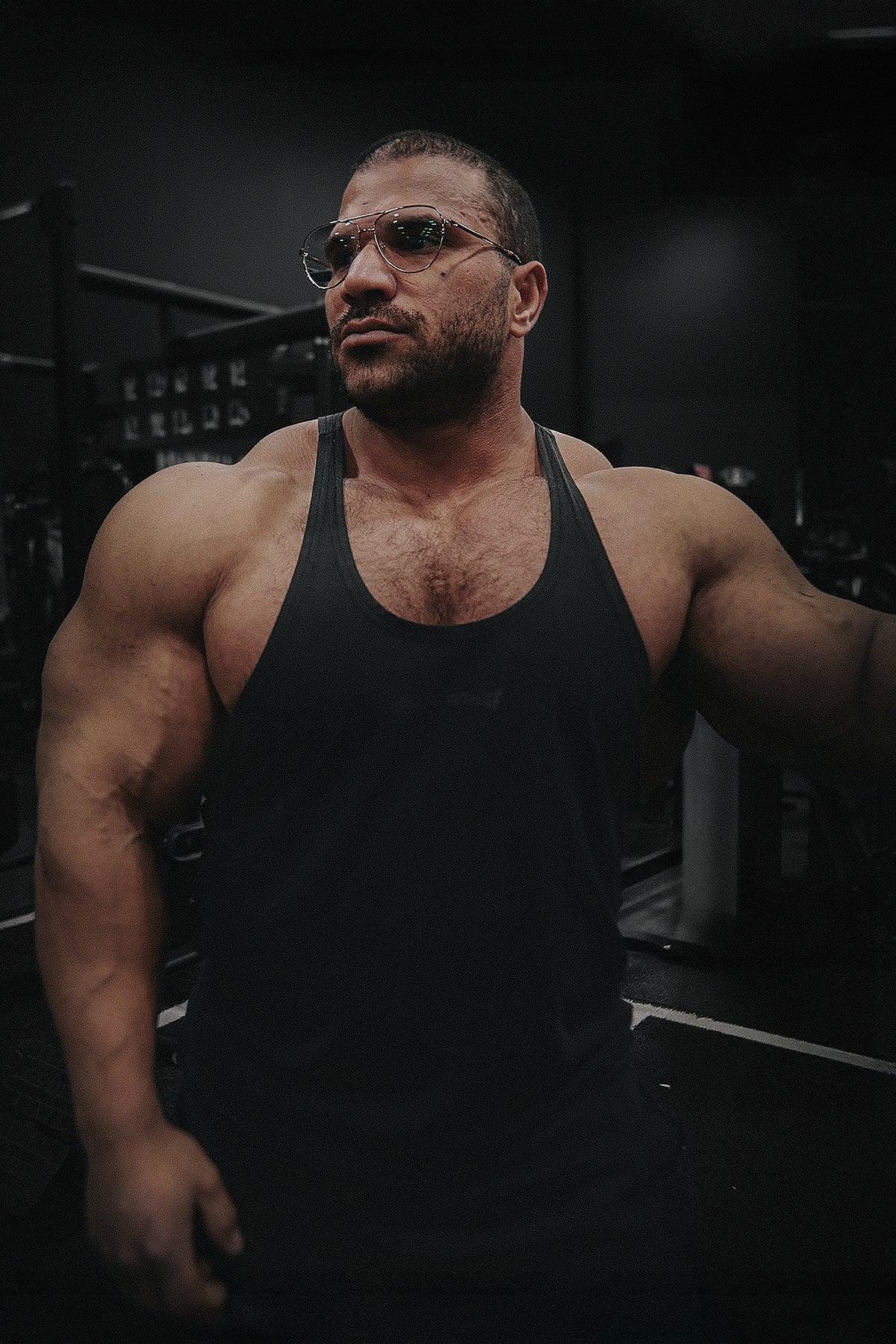 Jed North Men's Retro Washed Bodybuilding Stringer - Charcoal