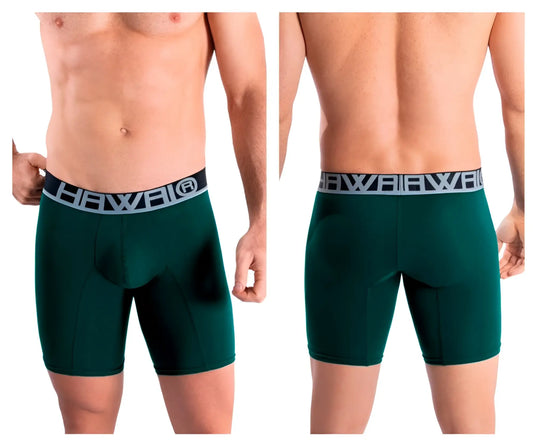 Dark green hawaII 41903 solid athletic boxer briefs with black and gray elastic waistband and hawaii logo