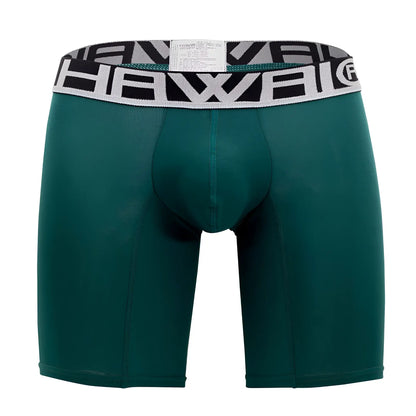 Dark green hawaii 41903 solid athletic boxer briefs with black and white patterned waistband for active wear