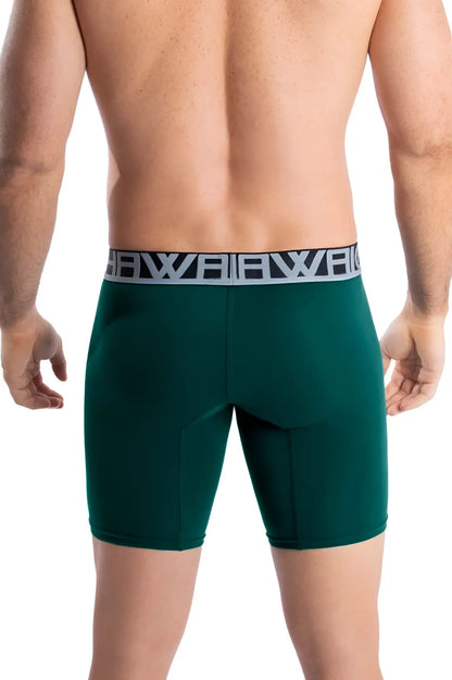 Dark green hawai 41903 solid athletic boxer briefs with gray elastic waistband and black hawai logo