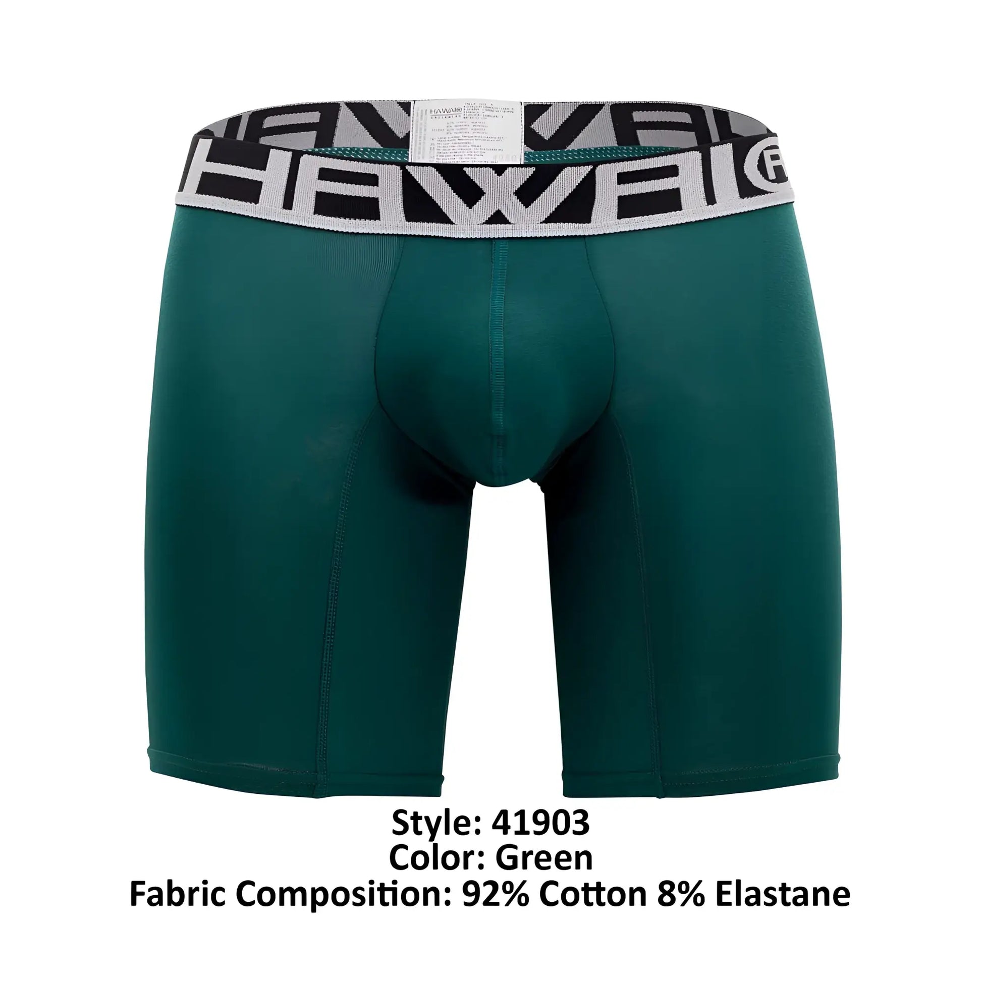 Green hewel hawaï 41903 solid athletic boxer briefs with black and white branded waistband in green color