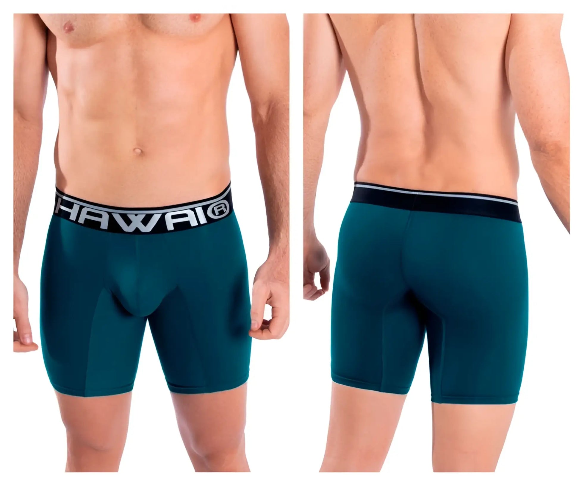 Teal men’s solid athletic boxer briefs with black and white hawaii waistband in petrol color HAWAI 41903