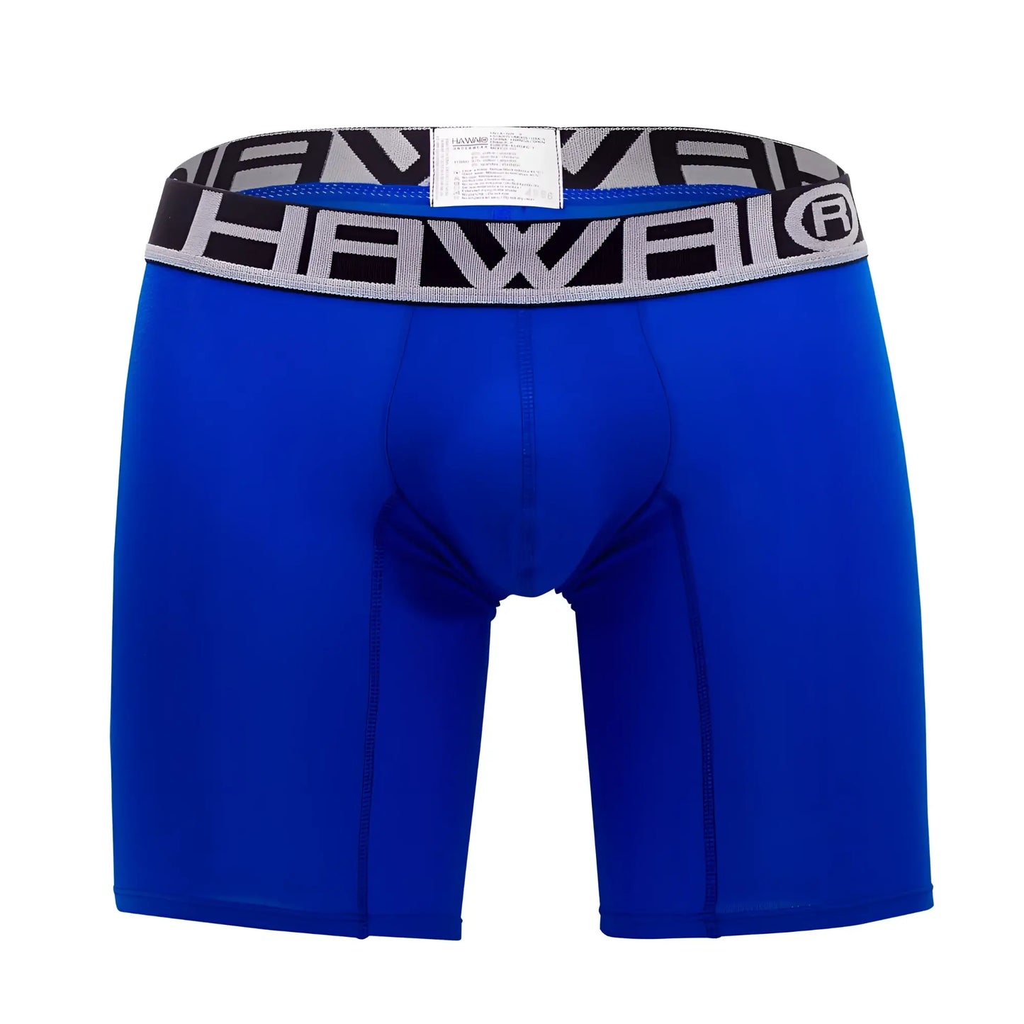 Bright blue hewel hawai 41903 solid athletic boxer briefs with black and gray patterned waistband in royal blue color