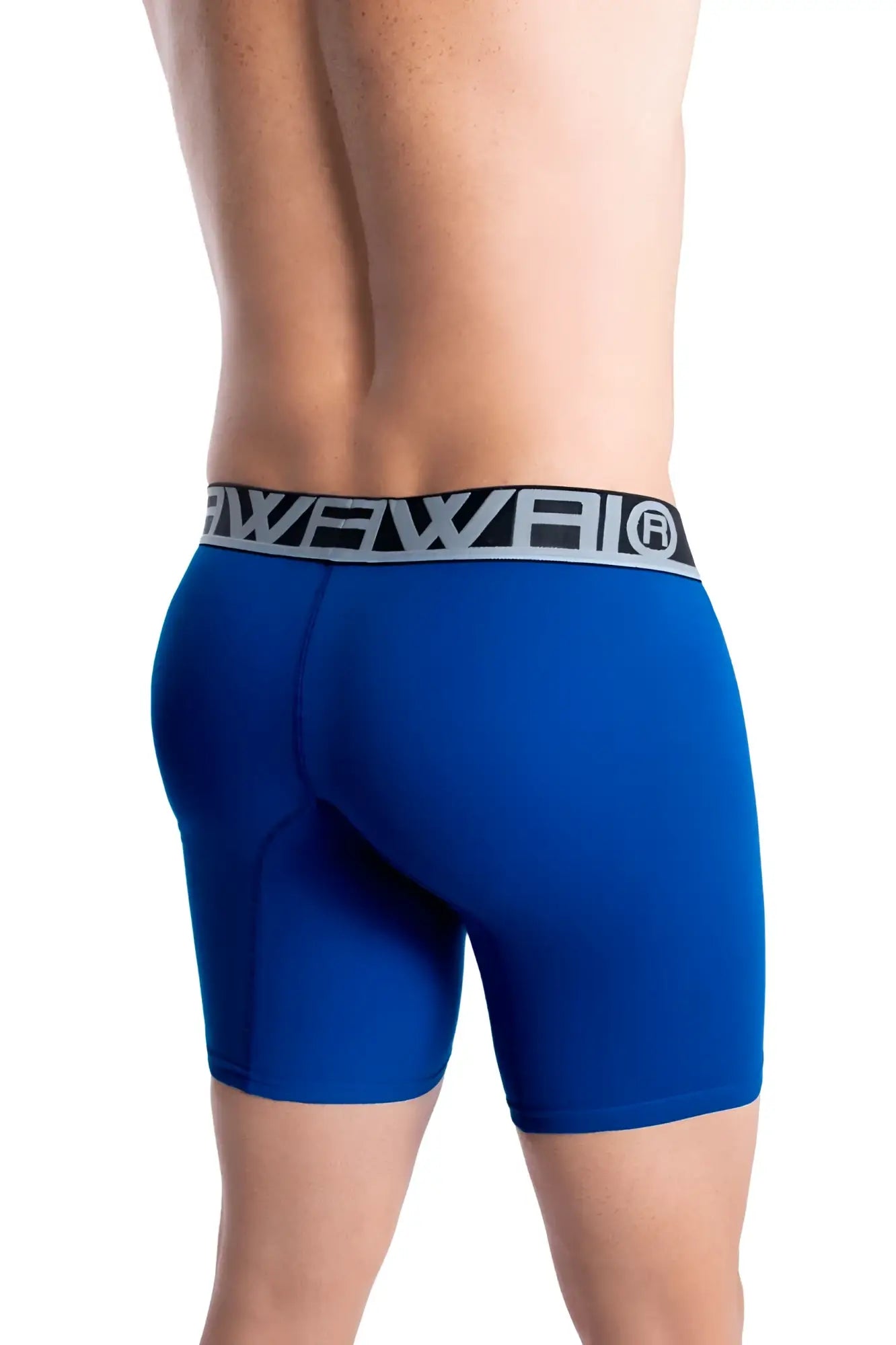 Blue men’s hawai 41903 solid athletic boxer briefs with black and gray rave waistband for comfortable support
