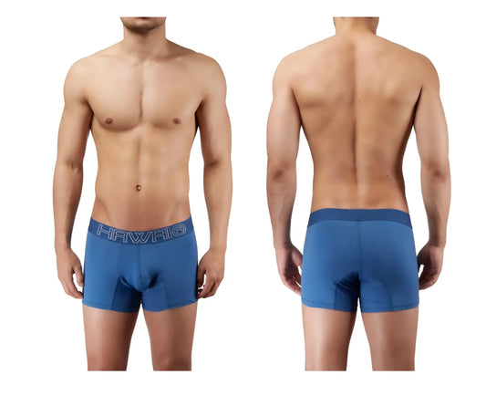 Blue quartz hawaai 41948 boxer briefs with a darker blue waistband featuring the hawaii logo in white lettering