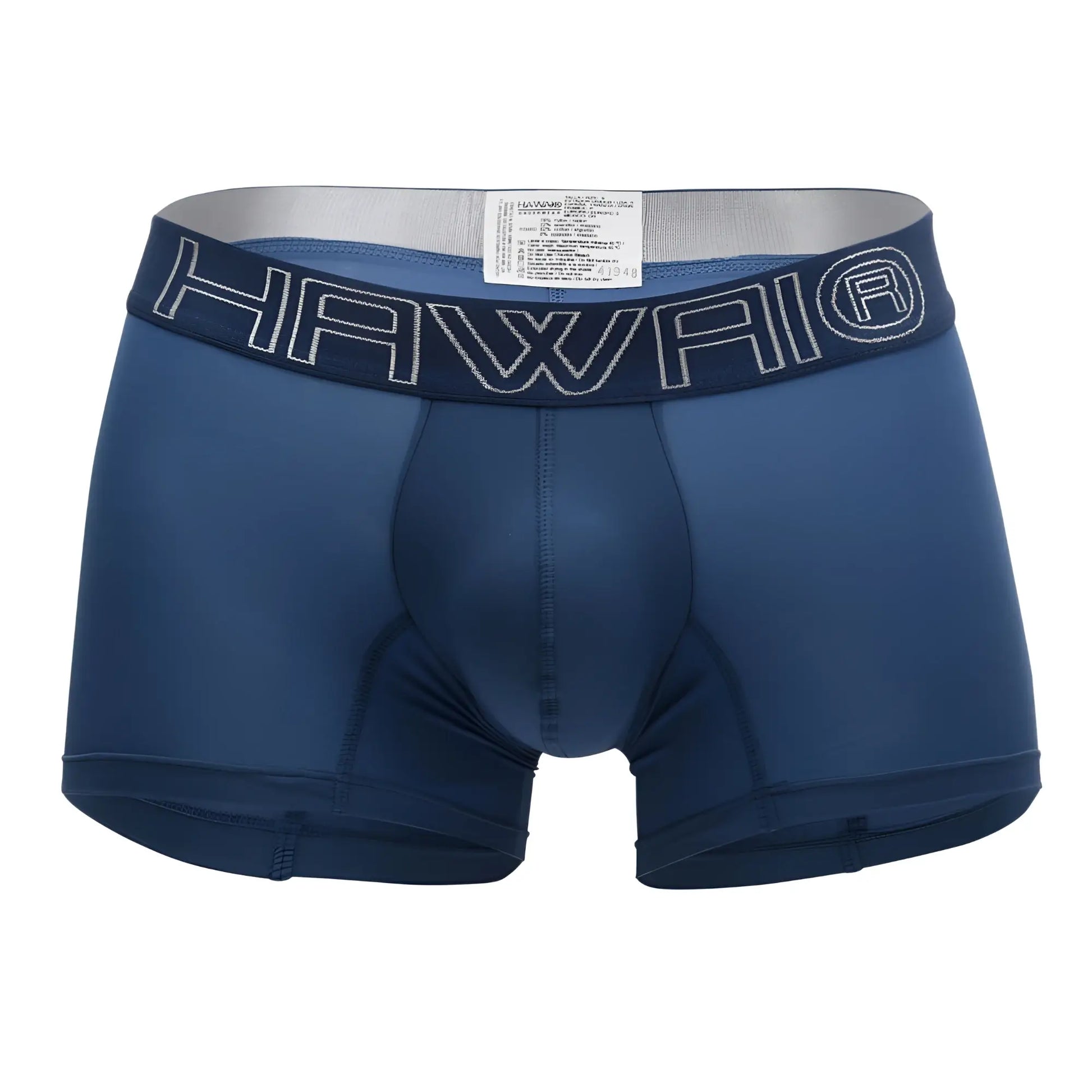 Navy blue Hawaii 41948 boxer briefs with silver logo trim on waistband designed for comfortable daily wear