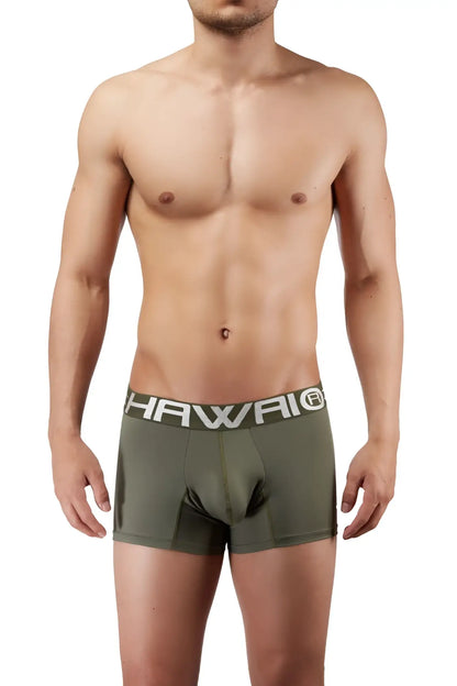Olive green hawai 41948 boxer briefs with a white logo band made from soft breathable fabric for everyday comfort
