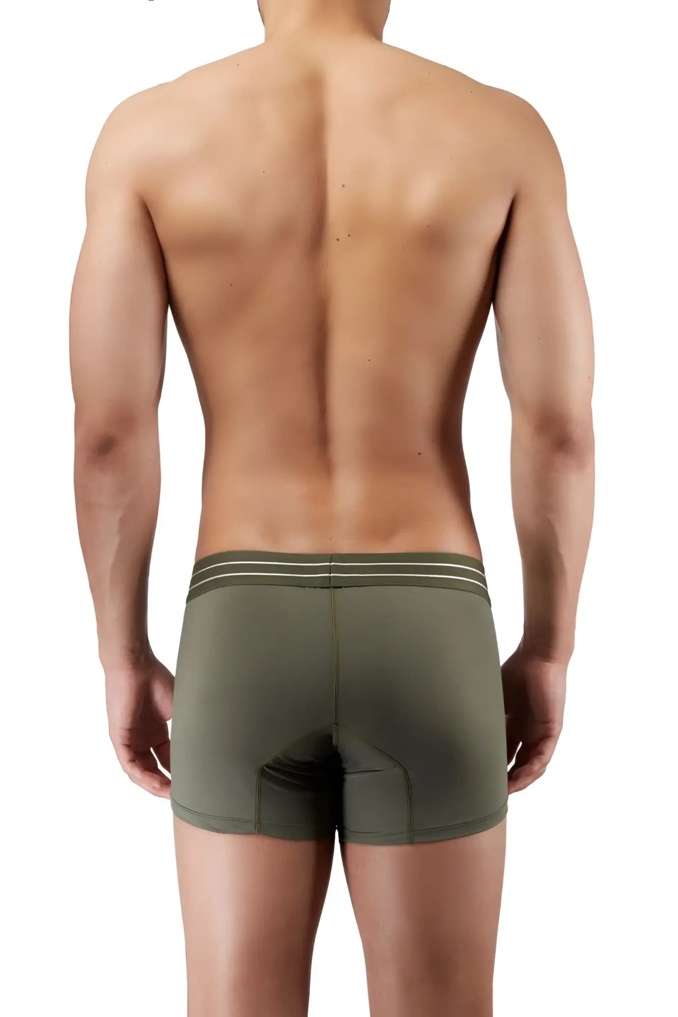Olive green hawai 41948 boxer briefs with two thin white waistband stripes made of comfortable fabric for everyday wear