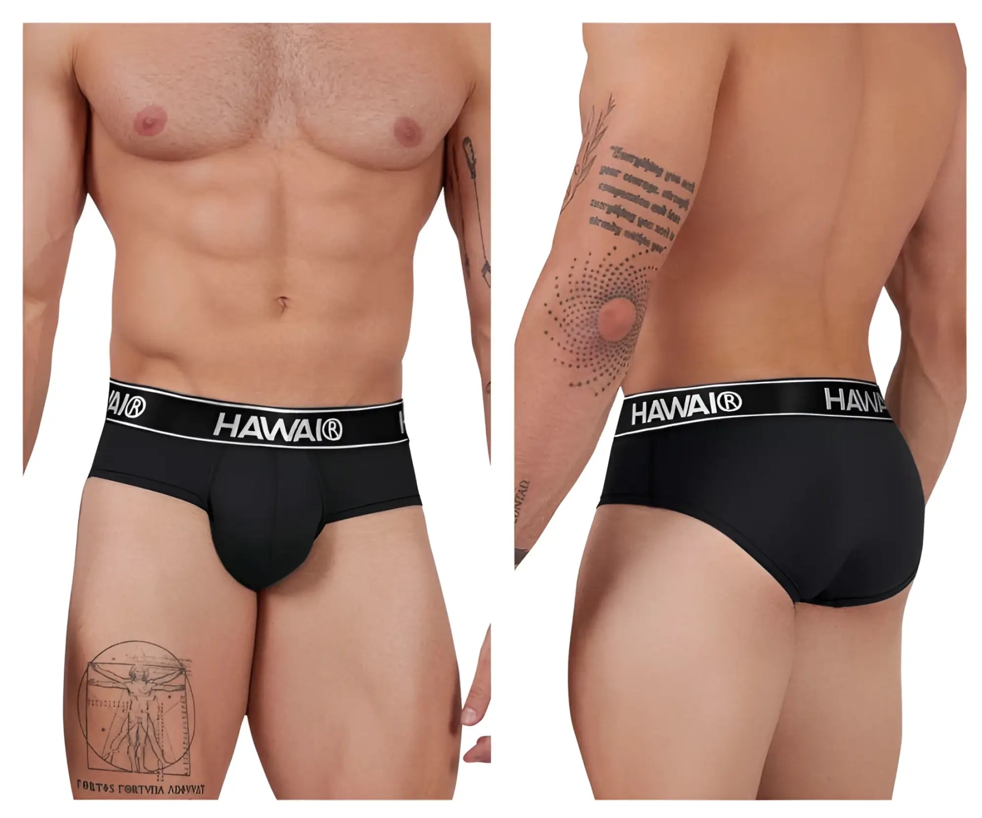 Black hawai 41963 black microfiber briefs with a white logo band showcasing front product design