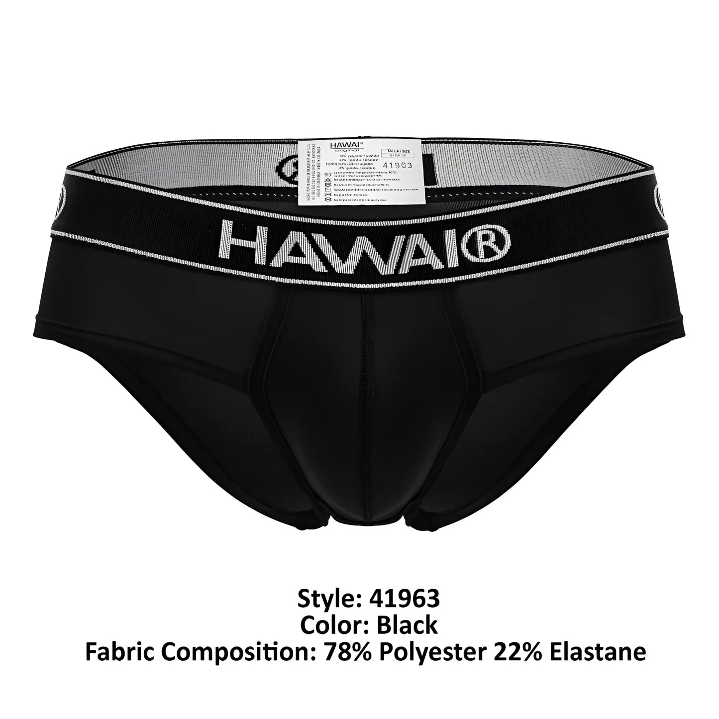 Black Hawai 41963 microfiber briefs in black with a sleek form-fitting design and white stitching on the waistband