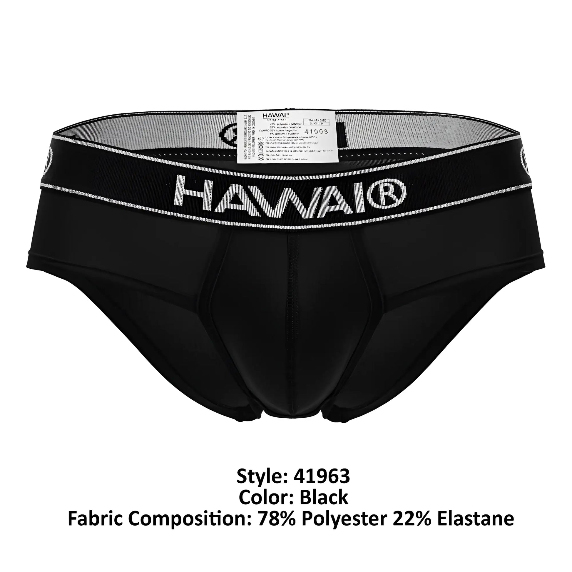 Black Hawai 41963 microfiber briefs in black with a sleek form-fitting design and white stitching on the waistband