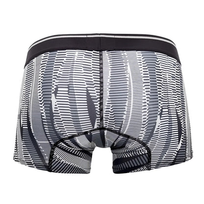 Black and white patterned men’s boxer briefs hawai 42121 printed athletic trunks with modern concentric lines design