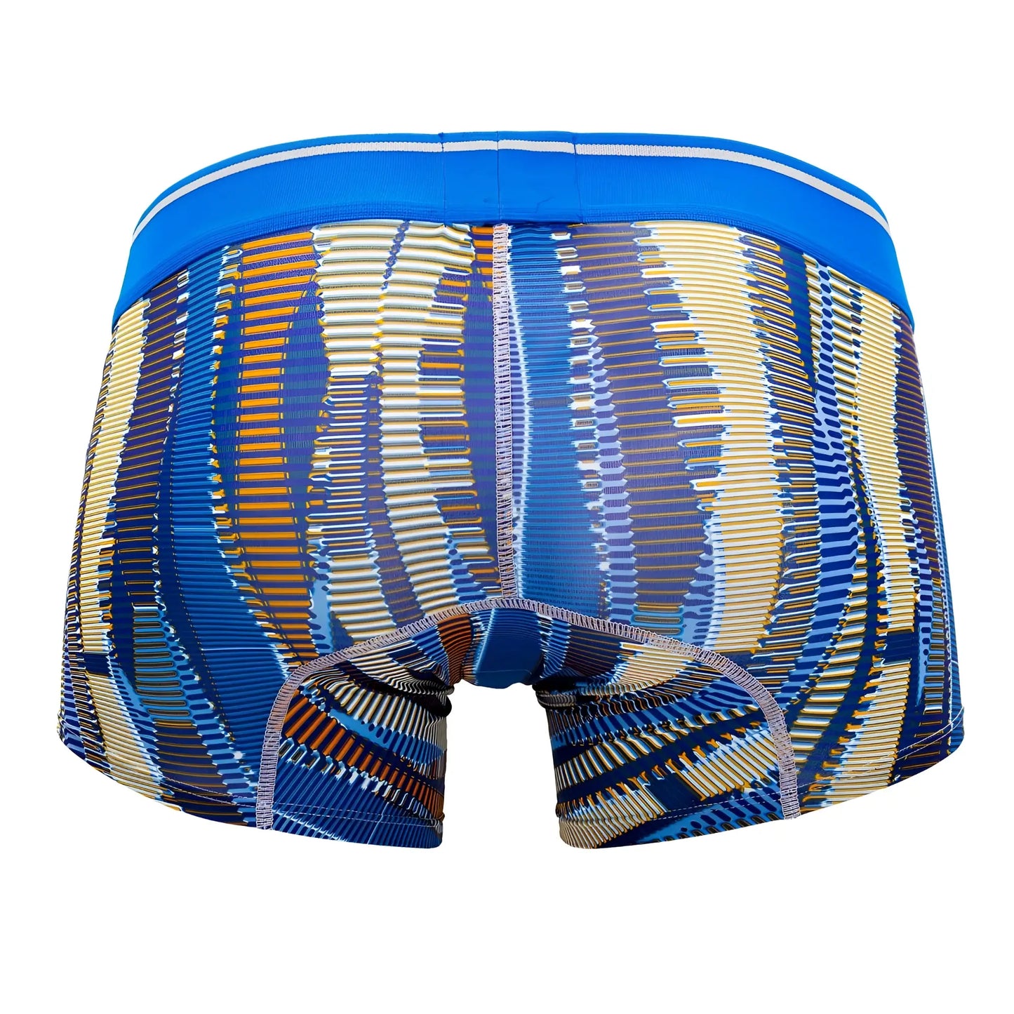 Hawai 42121 royal blue printed athletic trunks with blue and gold striped pattern and solid blue waistband