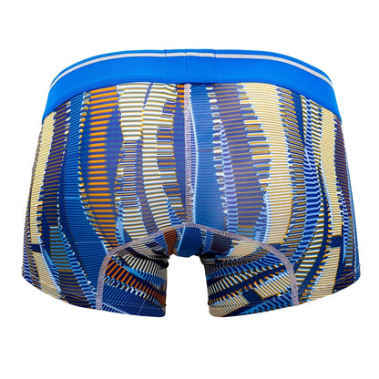 Hawai 42121 royal blue printed athletic trunks with blue and gold striped pattern and solid blue waistband