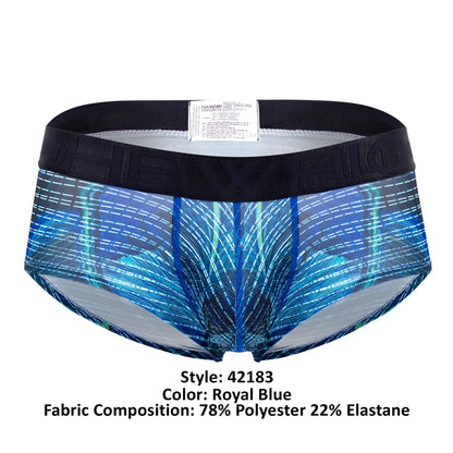 Royal blue Hawaic men’s microfiber briefs with feather pattern and black elastic waistband HAWAI 42183 printed design